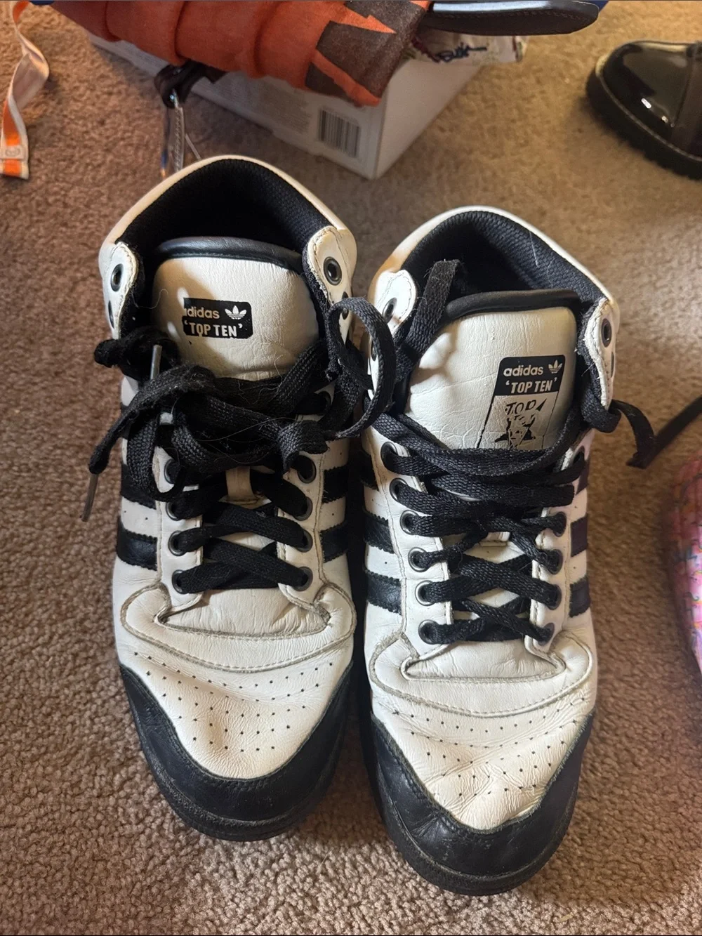 adidas White and Black Top Ten Retro Basketball Shoes